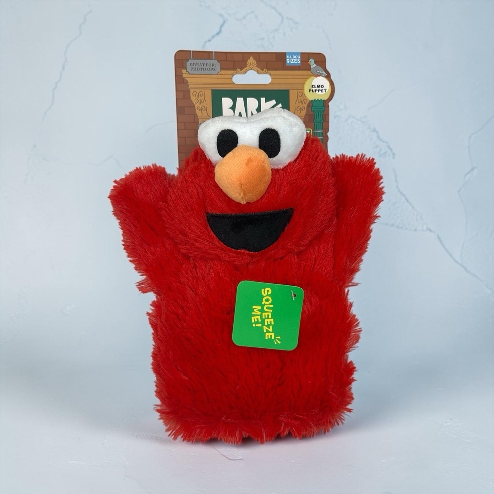 BARK x Sesame Street Elmo Puppet Dog Toy Plush Squeaker Crinkle NEW w/ Tag